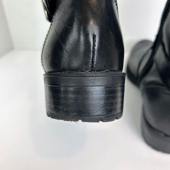 Anne Klein Crayton Moto Biker Leather Boots Black Mid Calf Buckle Classic Shoe 8 - Picture 11 of 13